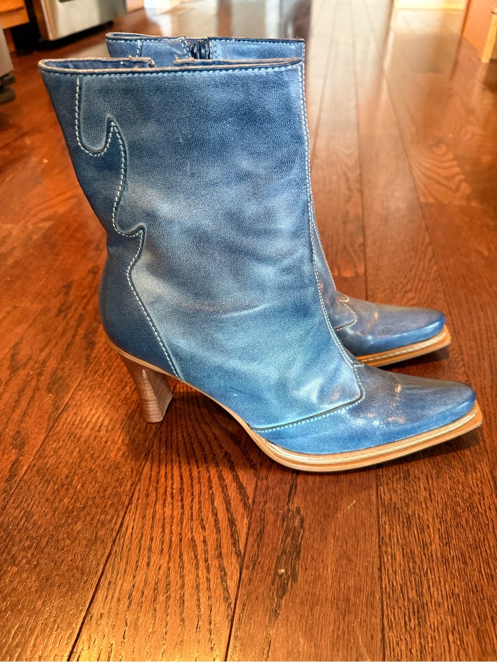 Vintage Two Lips Blue Women's Leather Heeled Boots 9m